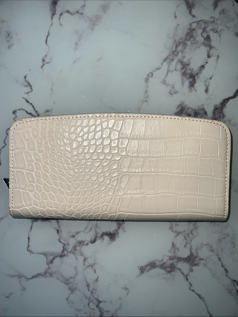 Cream faux Croc-Embossed Zip Wallet -